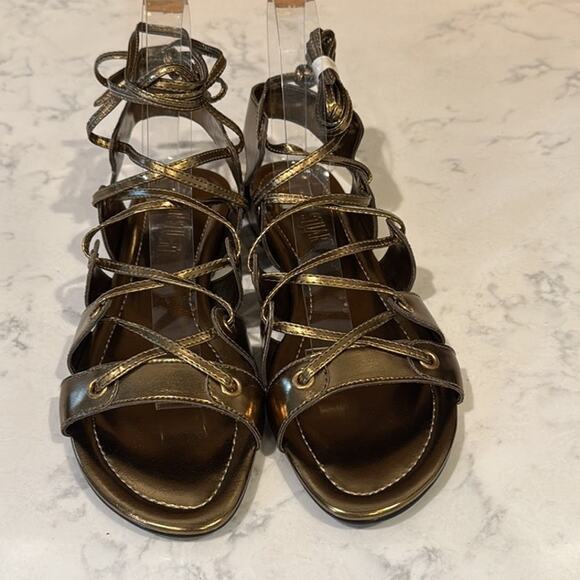 Colin Stuart gold gladiator ankle strap Grecian sandals size 7 faux leather - Picture 2 of 8